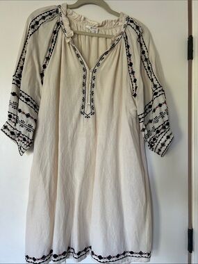 Embroidered Boho frenchTunic Dress in Cream